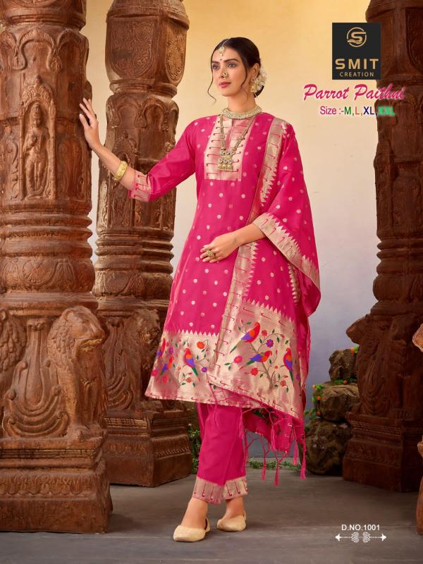 smit parrot paithni ocassional kurti with bottom dupatta collect